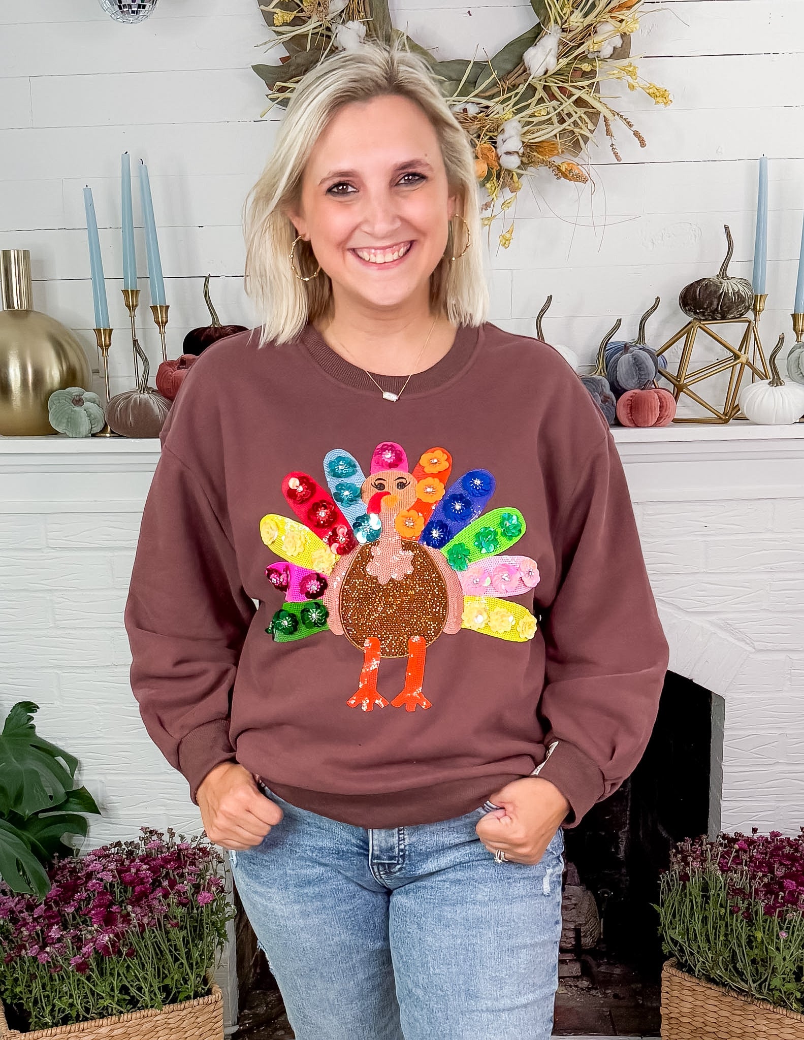Queen of Sparkles Brown Rainbow Turkey Sweatshirt