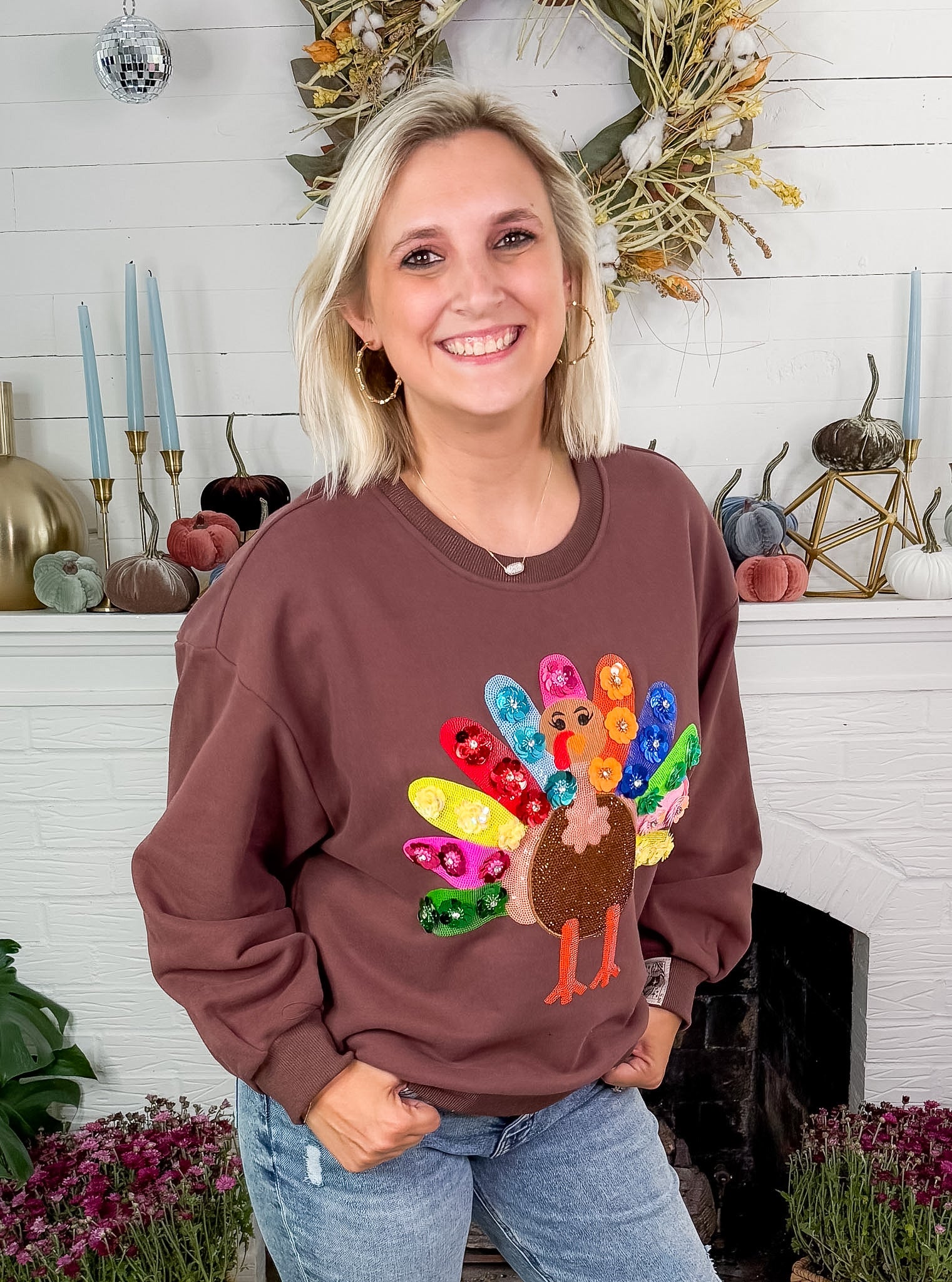 Queen of Sparkles Brown Rainbow Turkey Sweatshirt