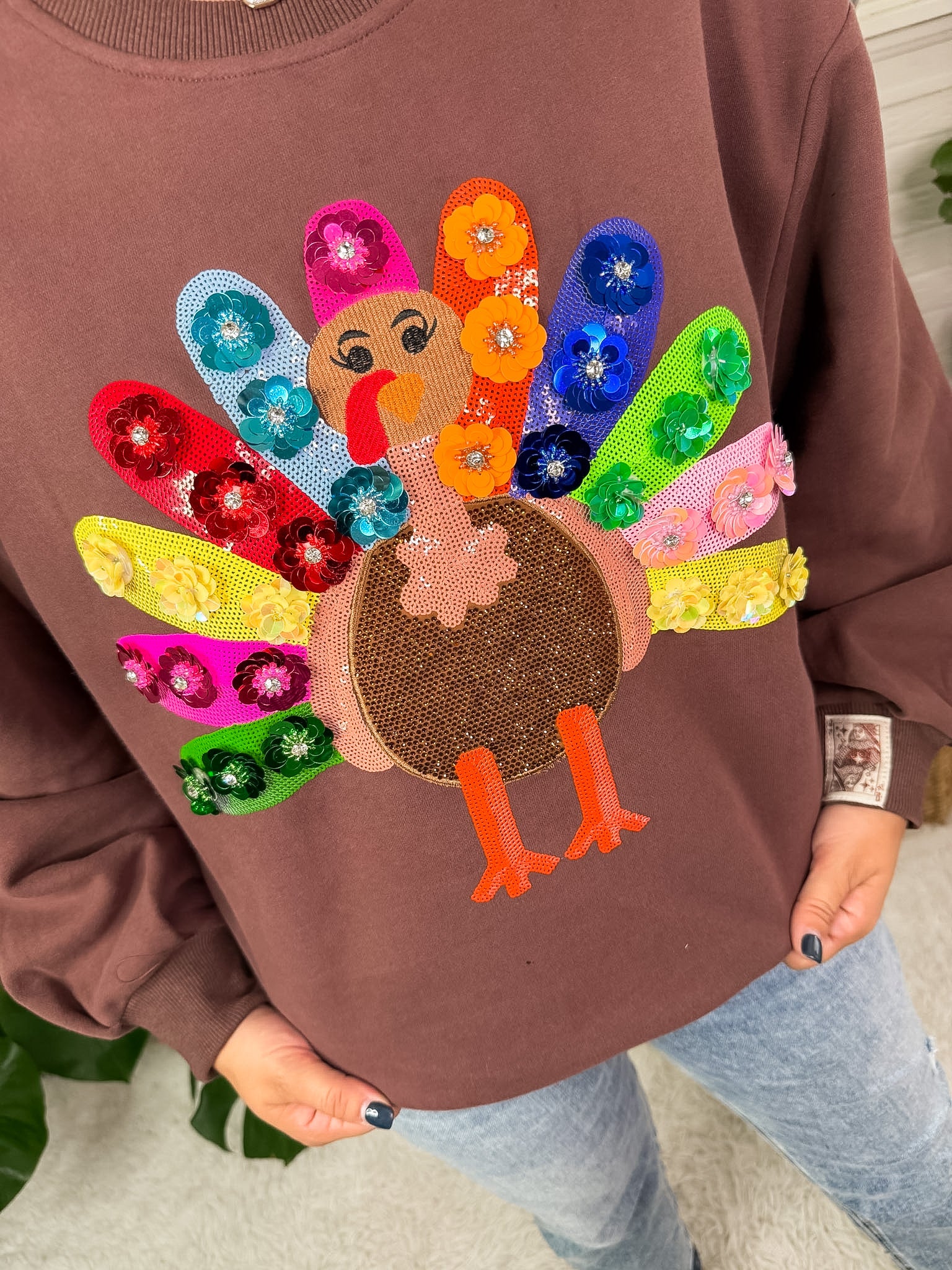 Queen of Sparkles Brown Rainbow Turkey Sweatshirt