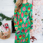 Queen of Sparkles Green Multi Ornament Sweater Maxi Dress