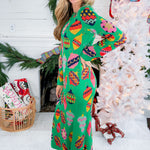 Queen of Sparkles Green Multi Ornament Sweater Maxi Dress