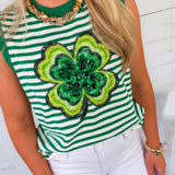 Queen of Sparkles Green Striped Shamrock Sweater