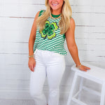 Queen of Sparkles Green Striped Shamrock Sweater