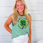 Queen of Sparkles Green Striped Shamrock Sweater