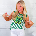 Queen of Sparkles Green Striped Shamrock Sweater