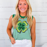 Queen of Sparkles Green Striped Shamrock Sweater