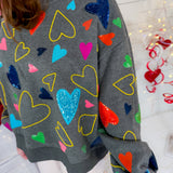 Queen of Sparkles Grey Groovy Hearts Sweatshirt