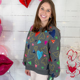 Queen of Sparkles Grey Groovy Hearts Sweatshirt