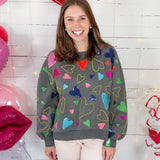 Queen of Sparkles Grey Groovy Hearts Sweatshirt