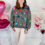 Queen of Sparkles Grey Groovy Hearts Sweatshirt