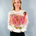 Queen of Sparkles Ivory Feather Turkey Sweater