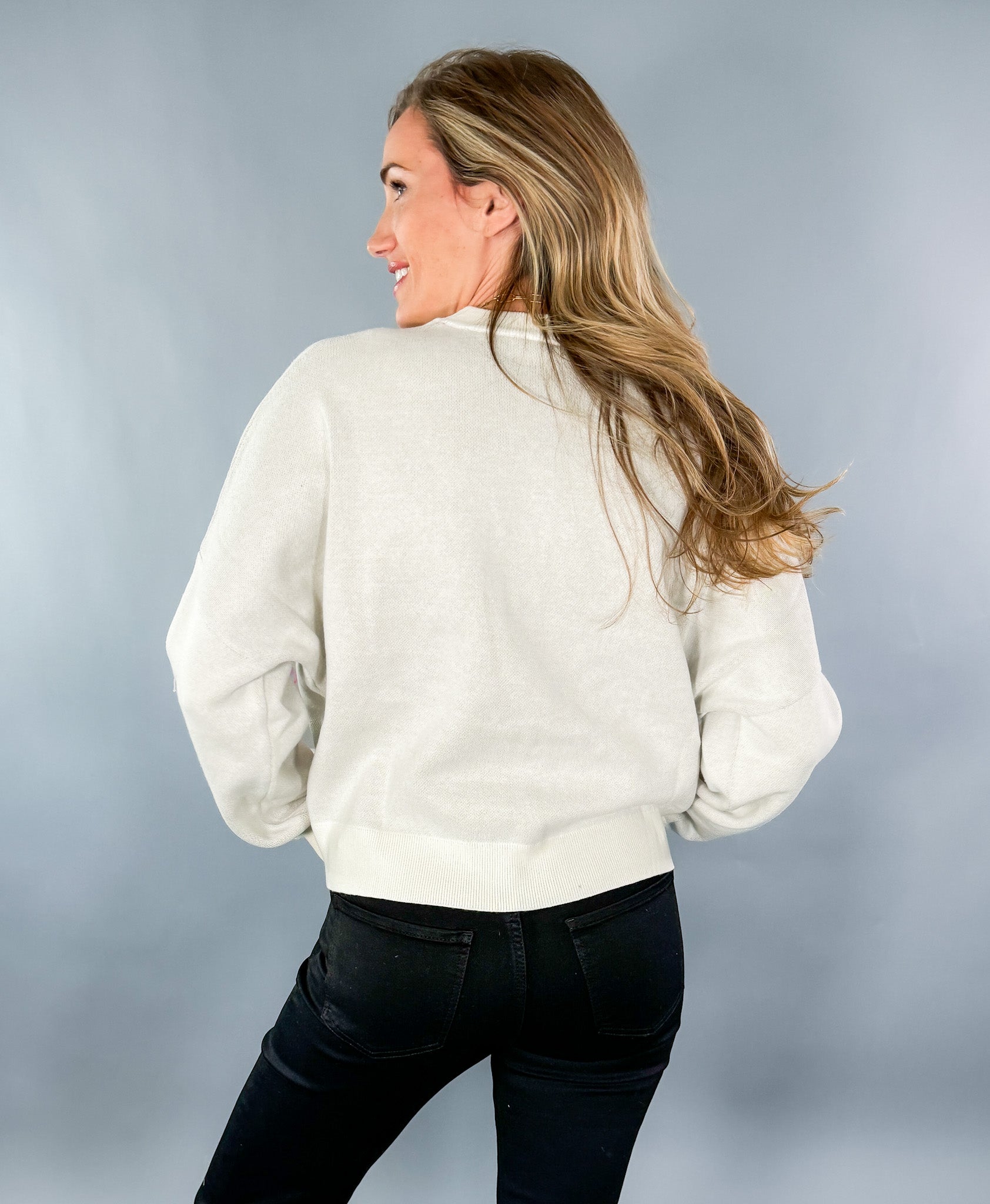 Queen of Sparkles Ivory Feather Turkey Sweater