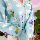 Queen of Sparkles Light Blue Scattered Bunny Cardigan