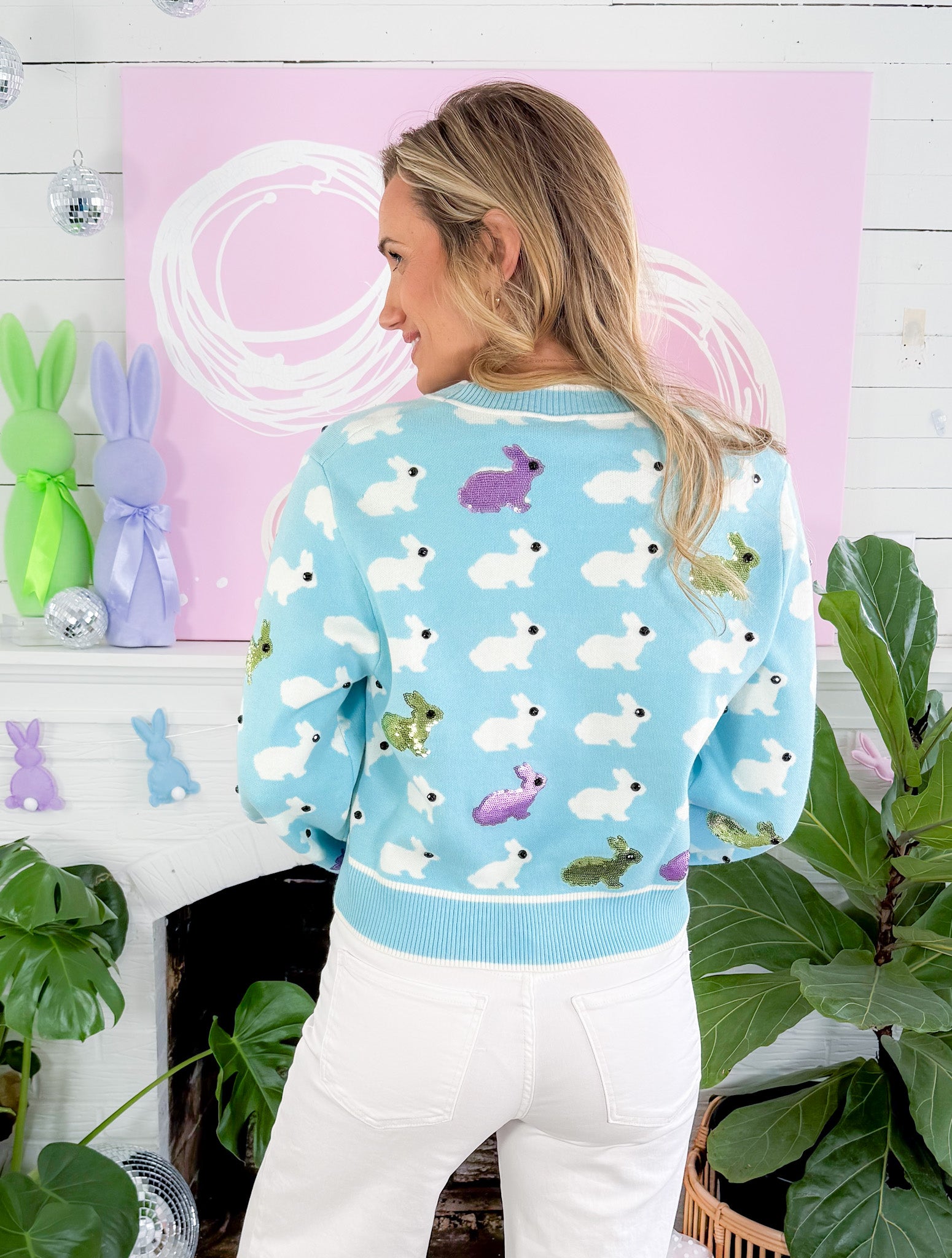 Queen of Sparkles Light Blue Scattered Bunny Cardigan