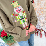 Queen of Sparkles Olive Green Martini Server Nutcracker Sweatshirt