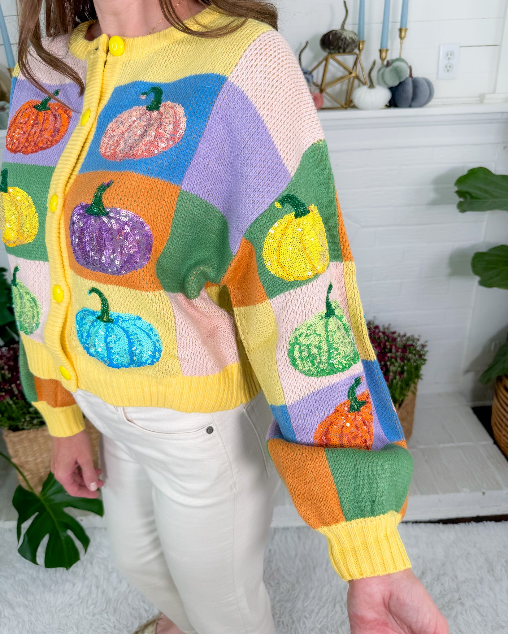 Queen of Sparkles Pastel Colorblock Pumpkin Cardigan