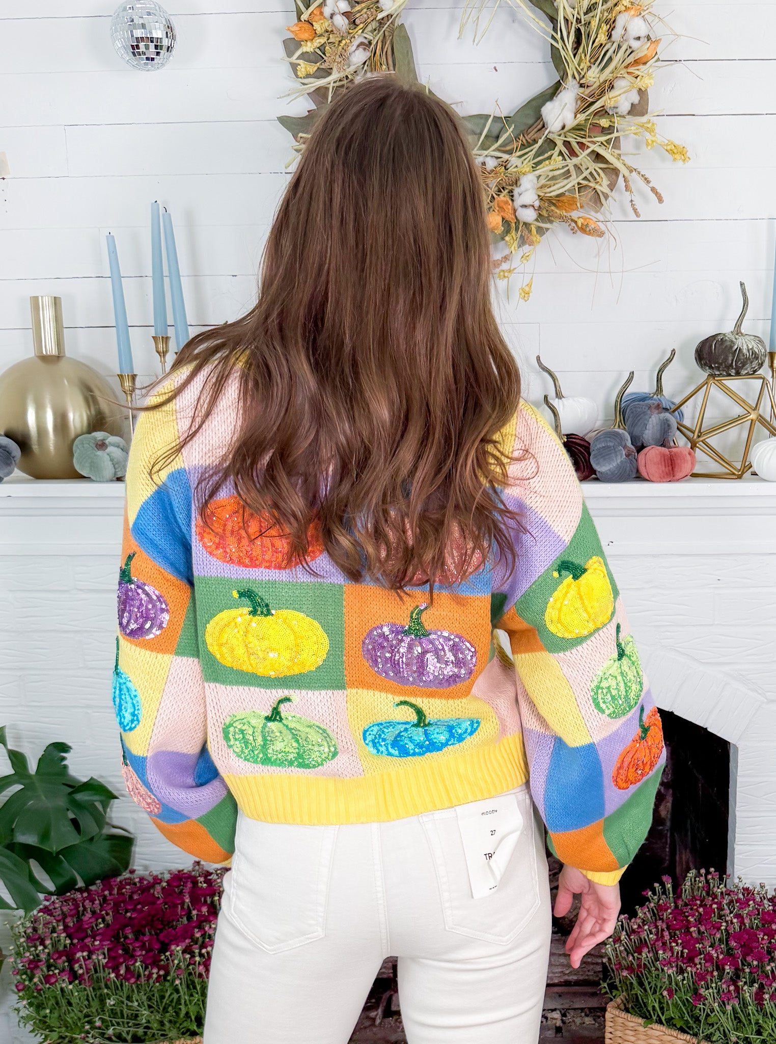 Queen of Sparkles Pastel Colorblock Pumpkin Cardigan