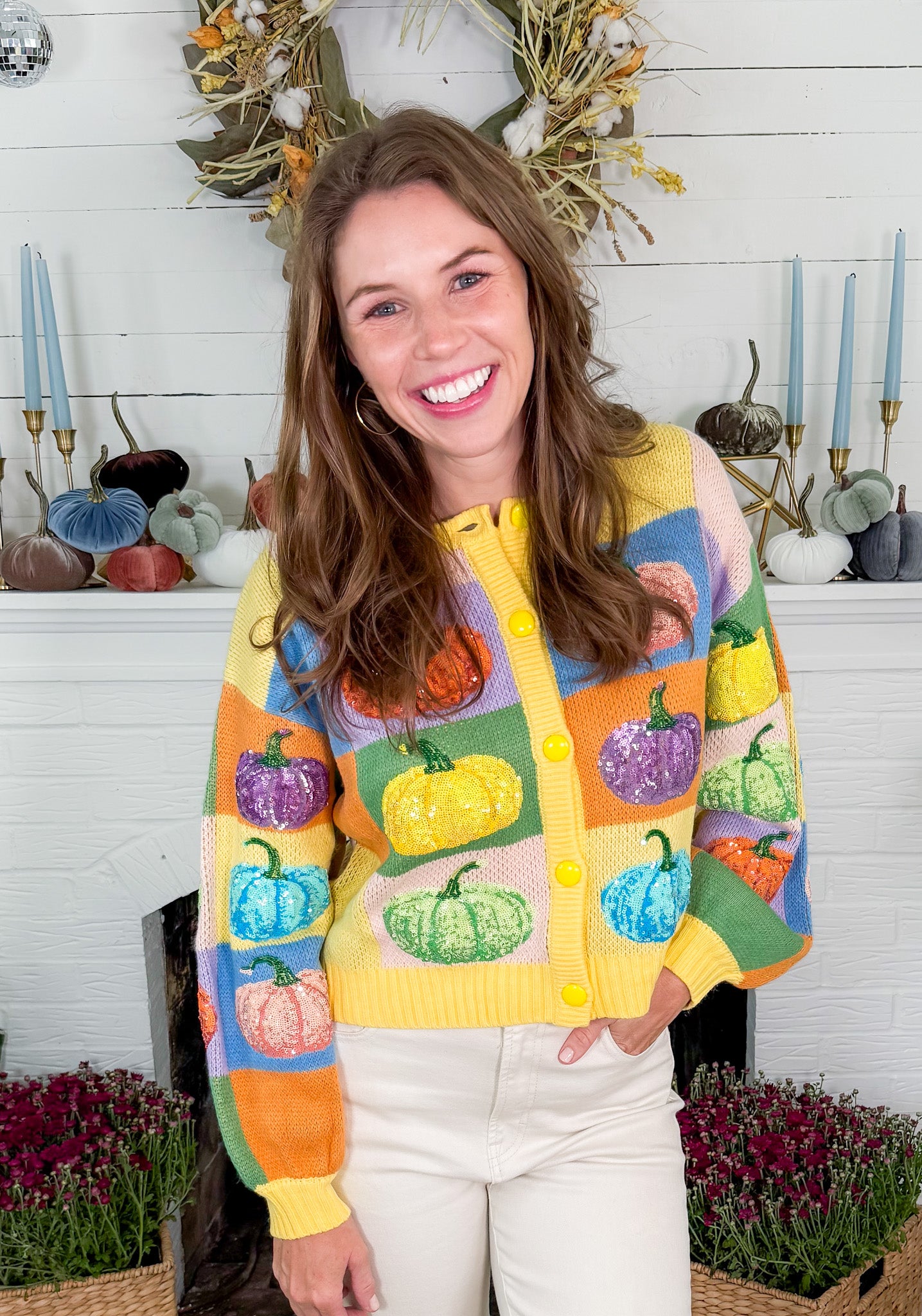 Queen of Sparkles Pastel Colorblock Pumpkin Cardigan