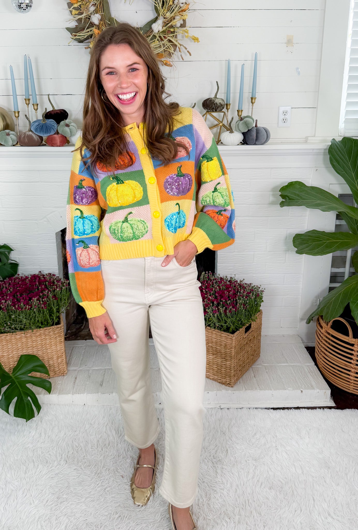 Queen of Sparkles Pastel Colorblock Pumpkin Cardigan