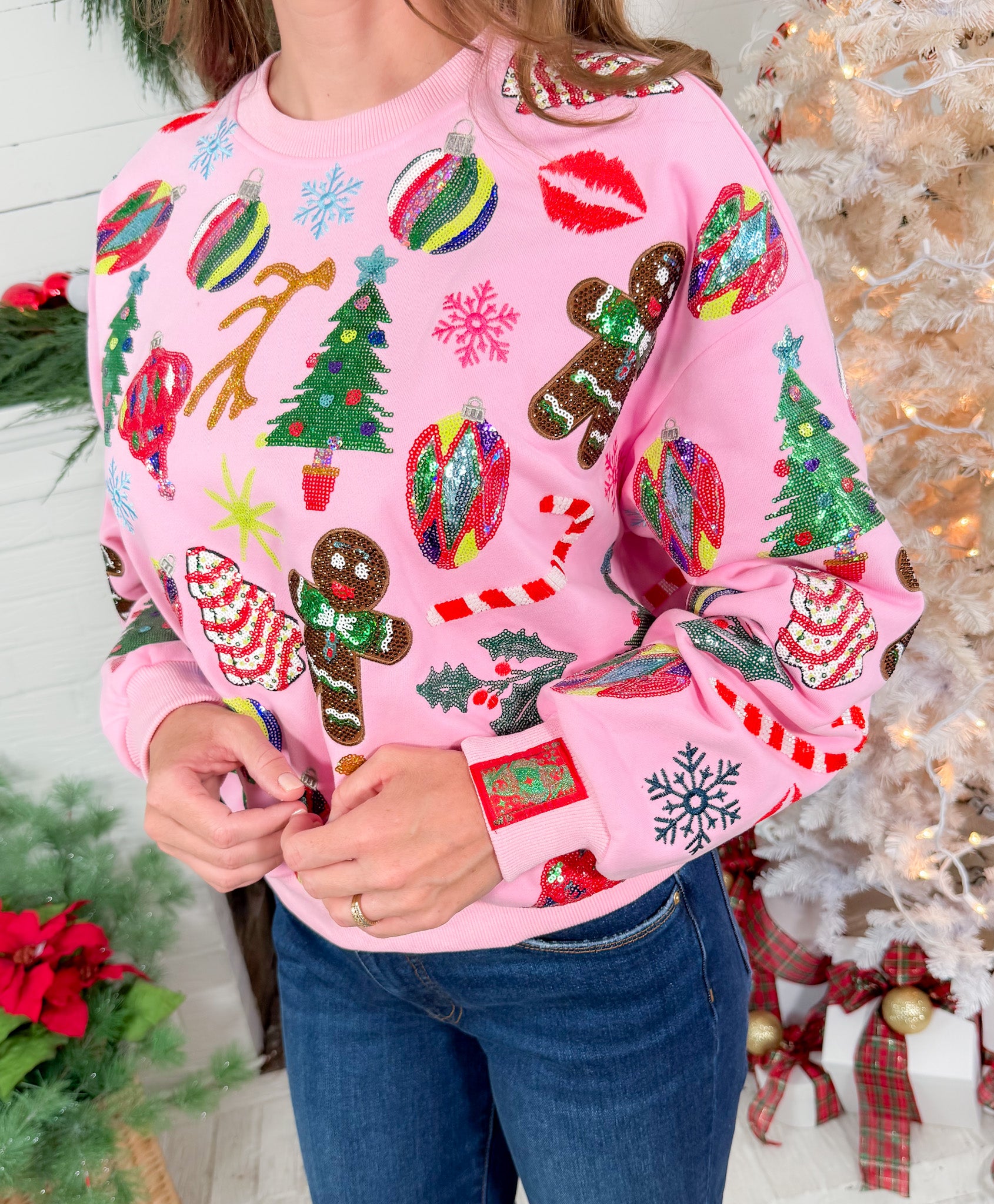 Queen of Sparkles Pink Christmas Icons Sweatshirt