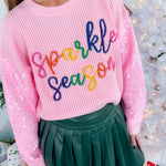 Queen of Sparkles Pink Sequin Sleeve Pearl Sparkle Season Sweater