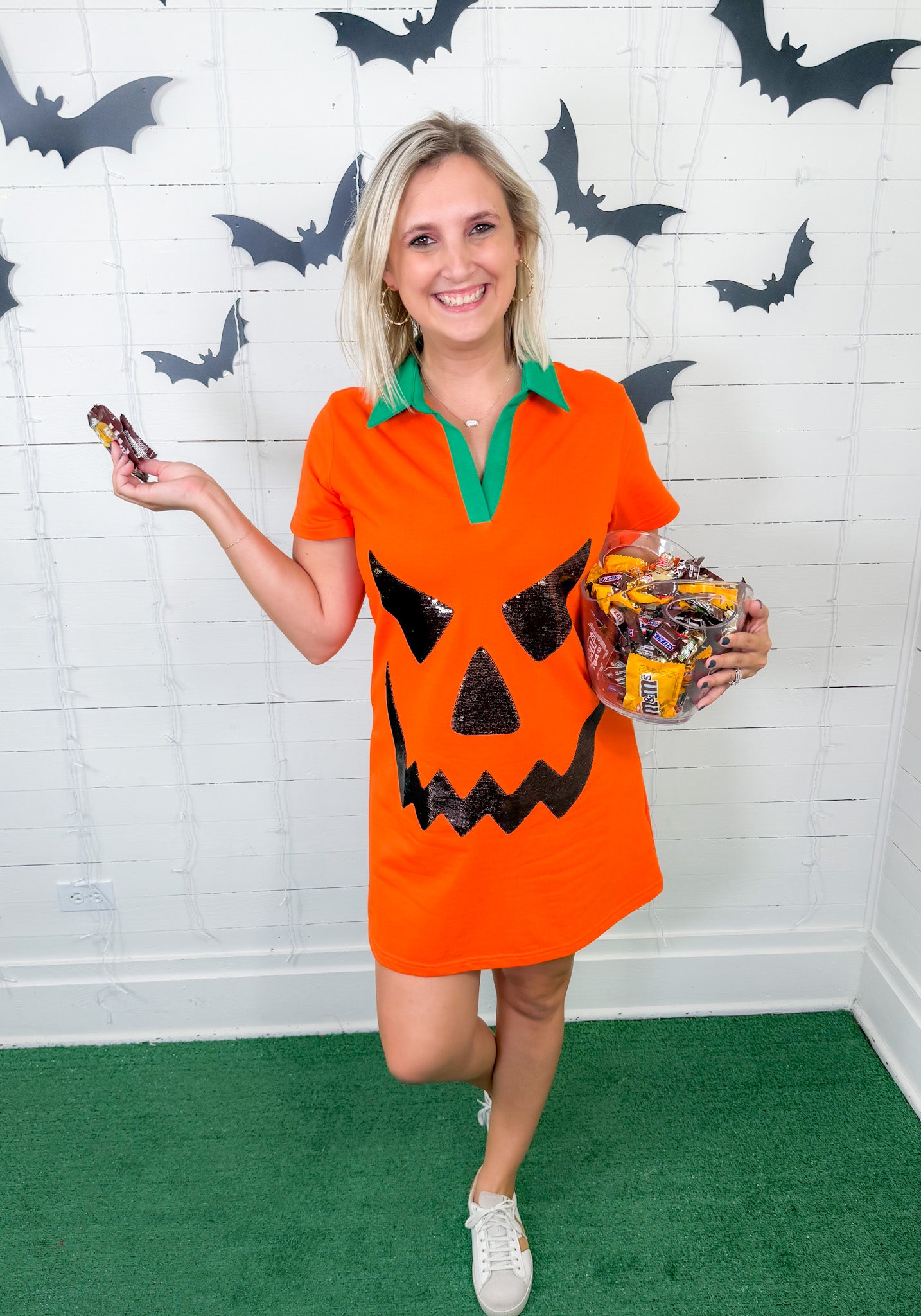 Queen of Sparkles Pumpkin Mini Dress
