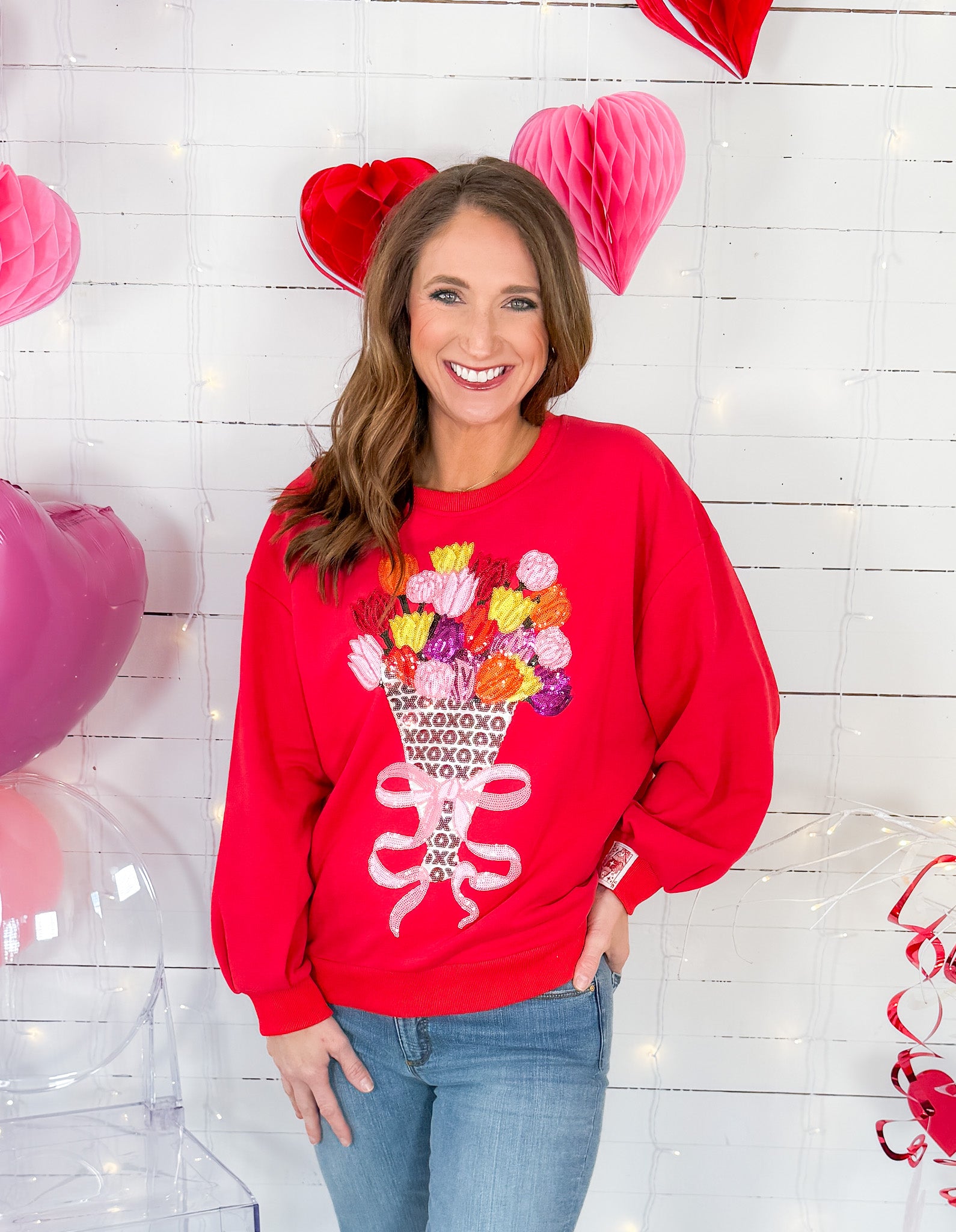 Queen of Sparkles Red Valentines Bouquet Sweatshirt