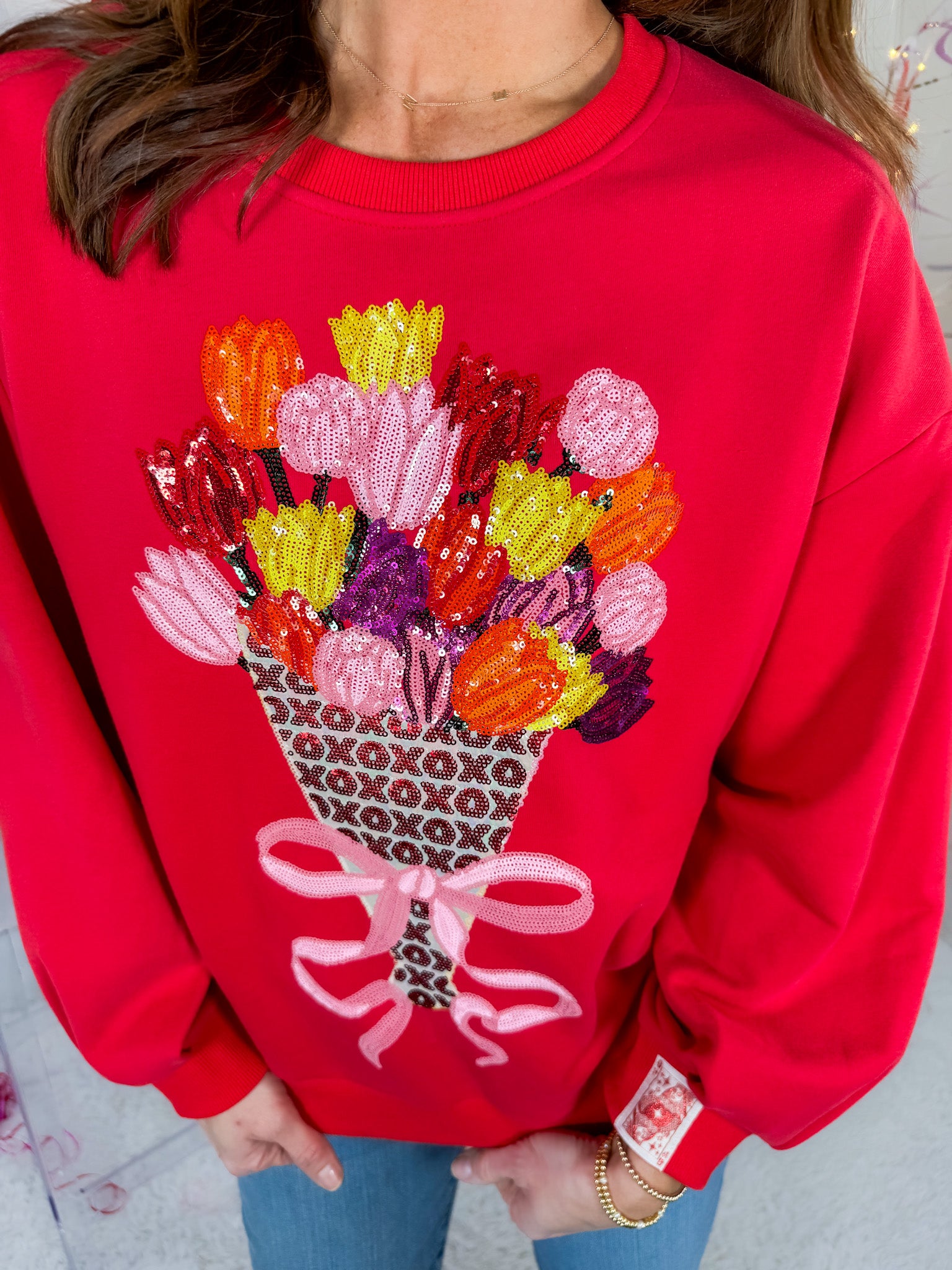 Queen of Sparkles Red Valentines Bouquet Sweatshirt