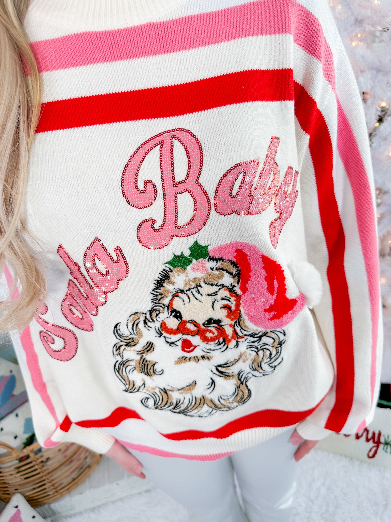 Queen of Sparkles Santa Baby Fuzzy Santa Sweater