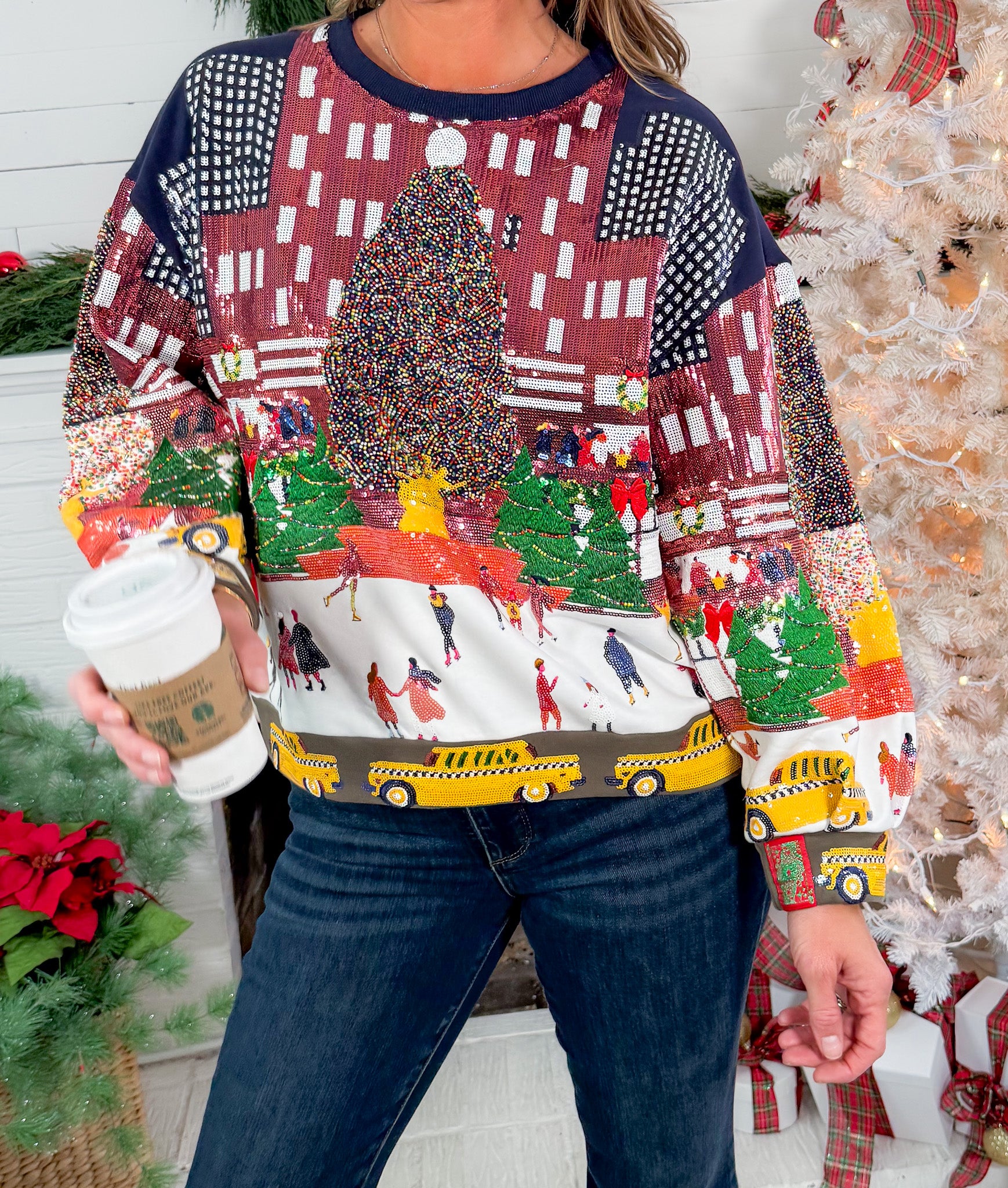 Queen of Sparkles Sequin Rockefeller Center at Christmas Sweatshirt