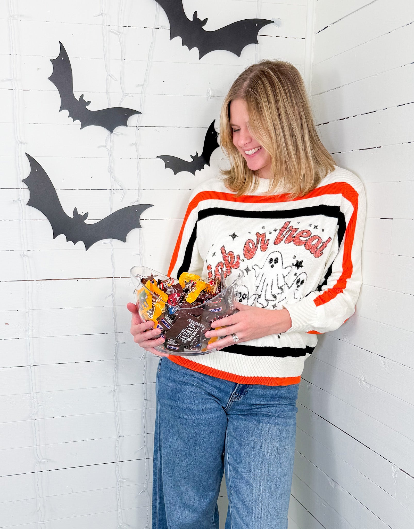 Queen of Sparkles Striped Trick or Treat Sweater 