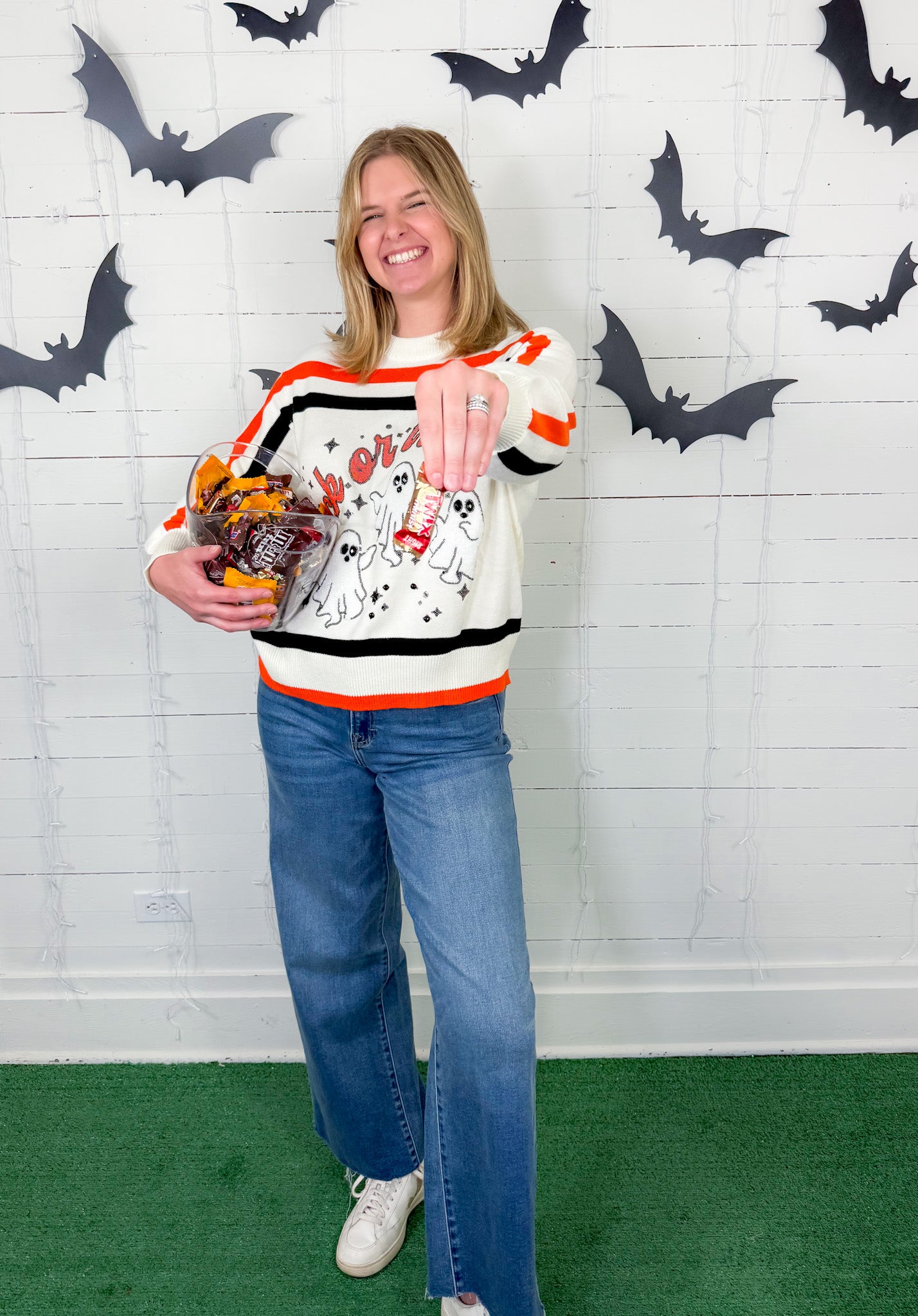 Queen of Sparkles Striped Trick or Treat Sweater 
