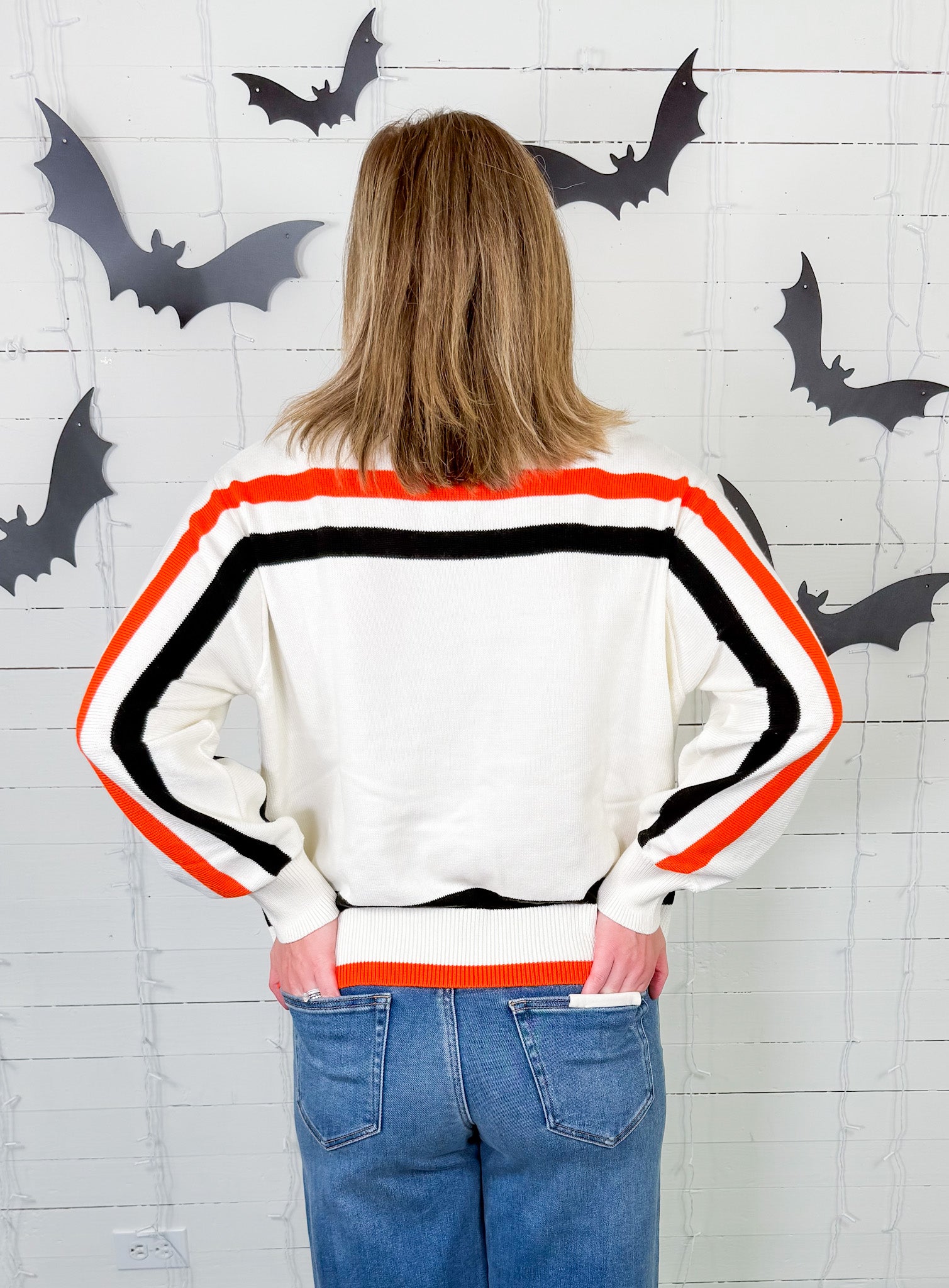 Queen of Sparkles Striped Trick or Treat Sweater 