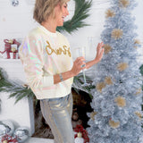 Queen of Sparkles White Full Sequin Cheers Sweater