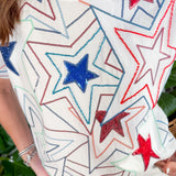 Queen of Sparkles White, Red and Blue Groovy Stars Tee