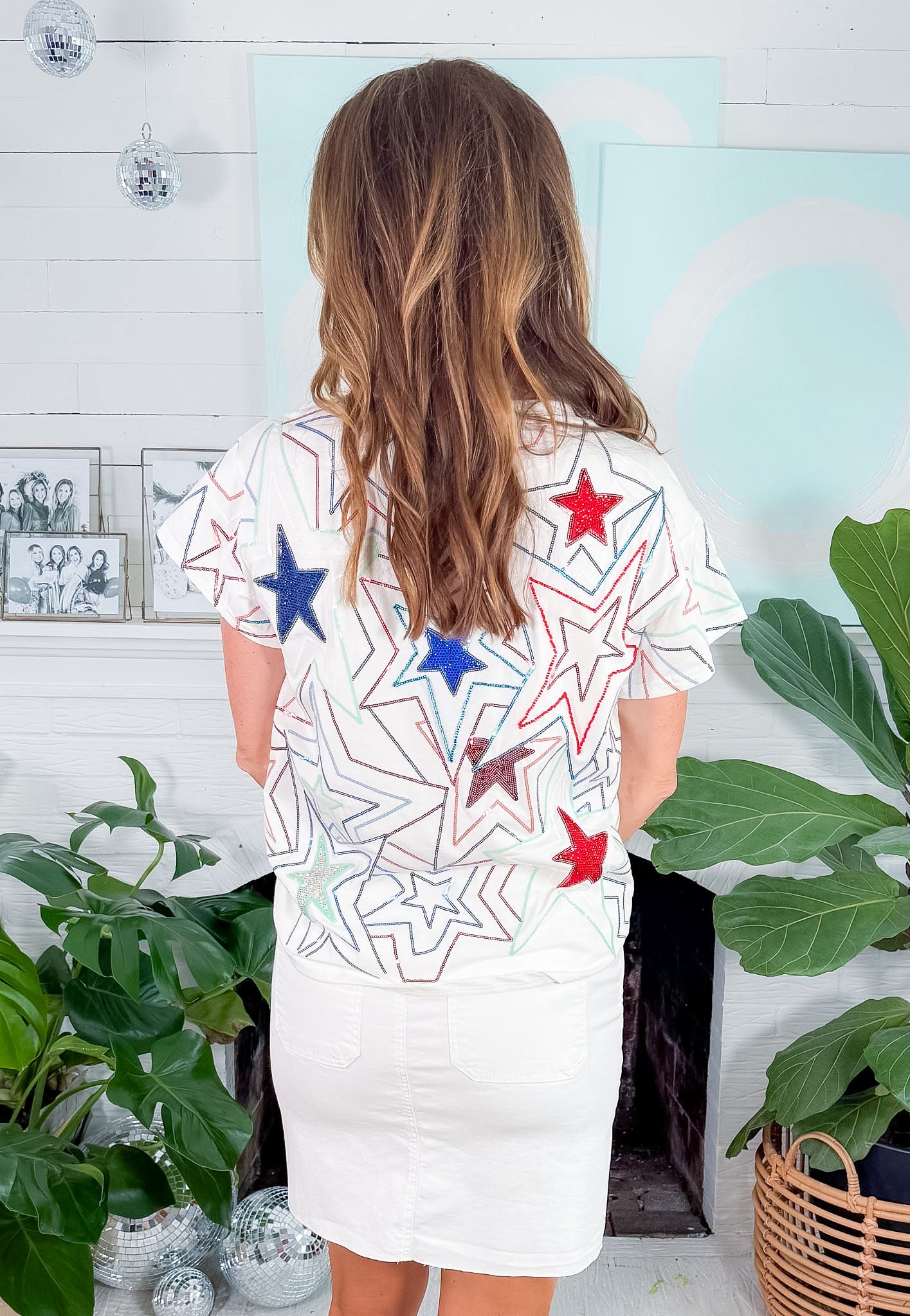 Queen of Sparkles White, Red and Blue Groovy Stars Tee