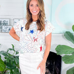 Queen of Sparkles White, Red and Blue Groovy Stars Tee
