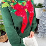 Queen of Sparkles Wreath Around Neck Green Sweater