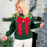 Queen of Sparkles Wreath Around Neck Green Sweater
