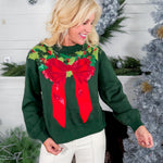 Queen of Sparkles Wreath Around Neck Green Sweater