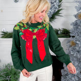 Queen of Sparkles Wreath Around Neck Green Sweater