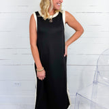 Quick Black + Ecru Sleeveless Maxi Dress Entro