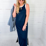 Quick Navy + White Sleeveless Maxi Dress Entro