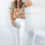 Quick Yellow Iris Mix Floral Top GIGIO 