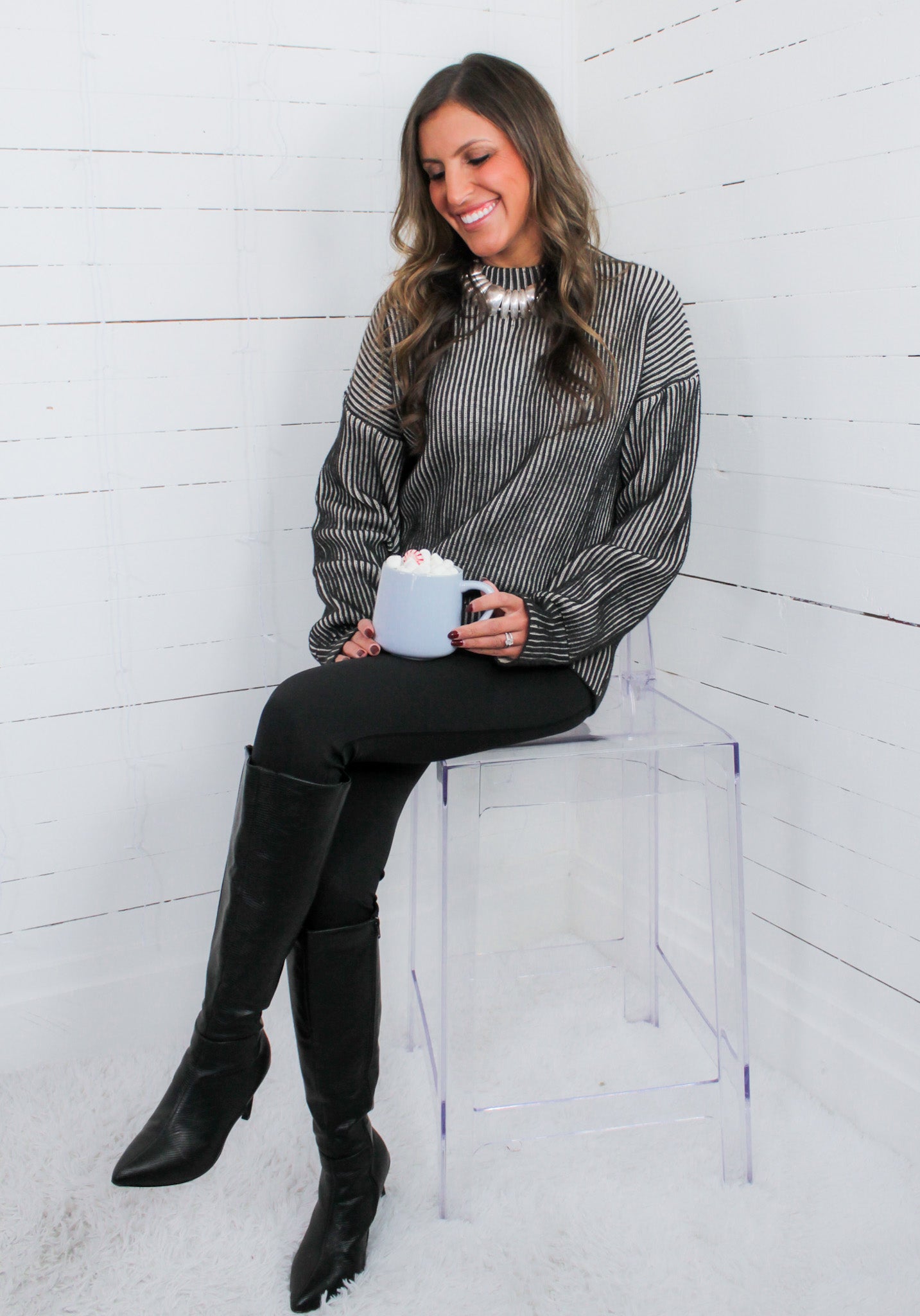 Quincy Black + White Ribbed Sweater Elan