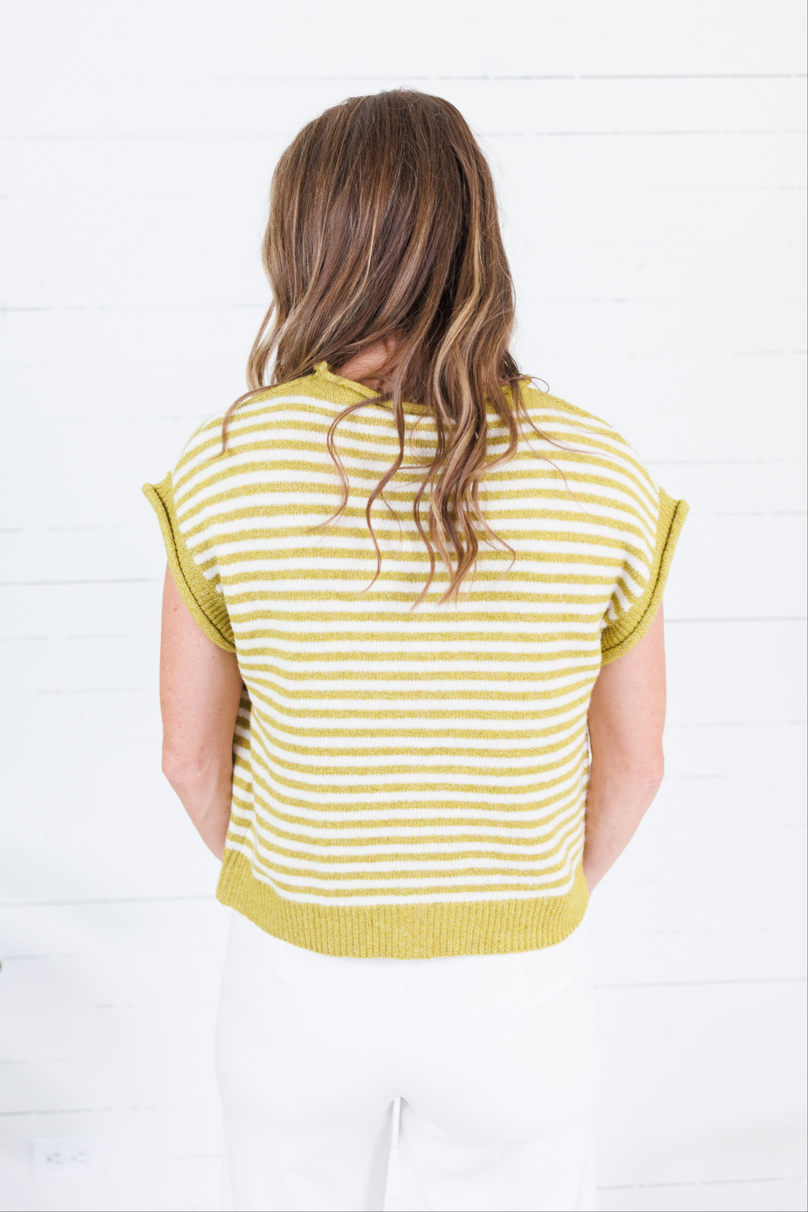 Quincy Martini Olive + Ecru Striped Sweater Entro