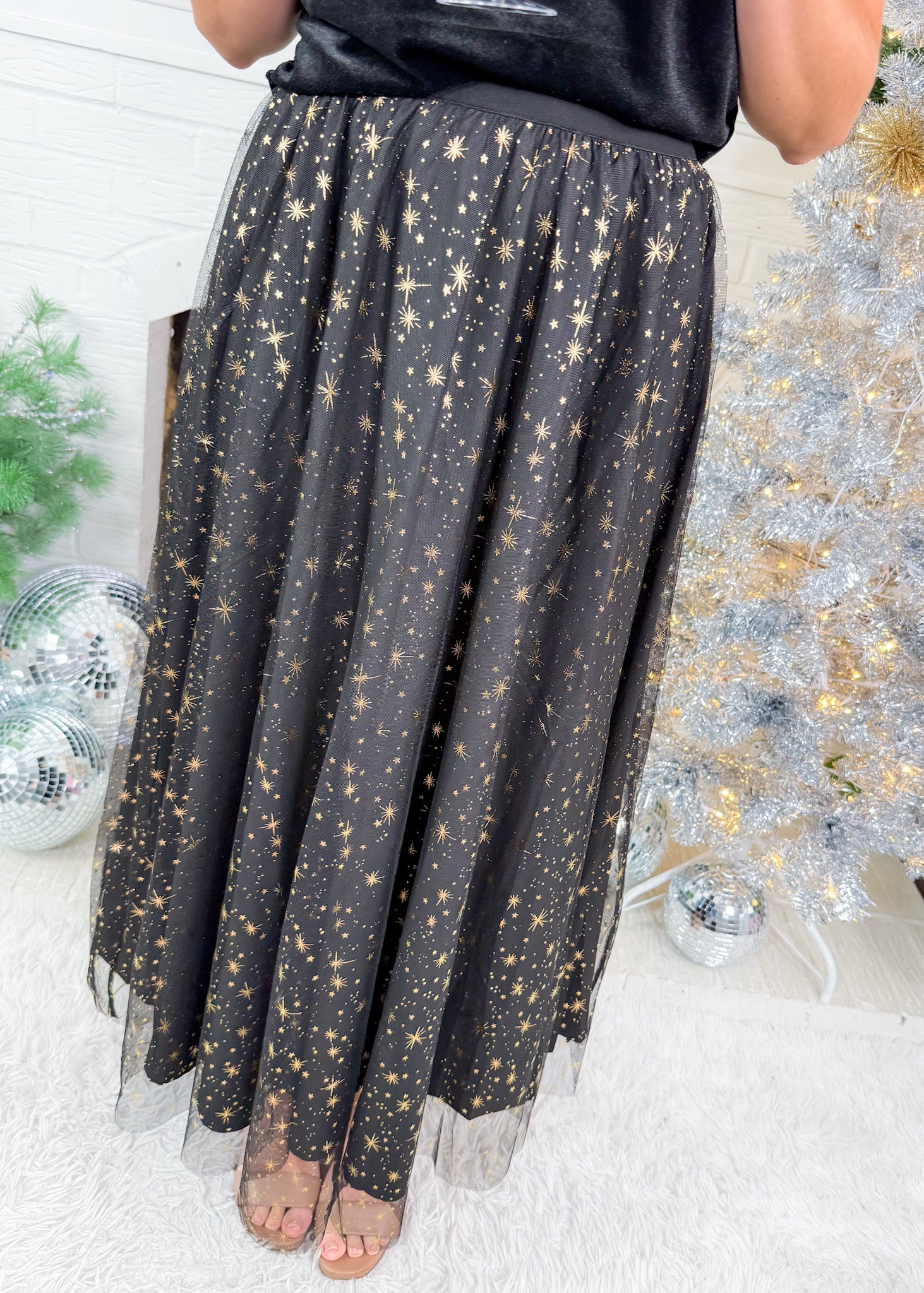 Quinn Black Tullle + Gold Star Maxi Skirt 