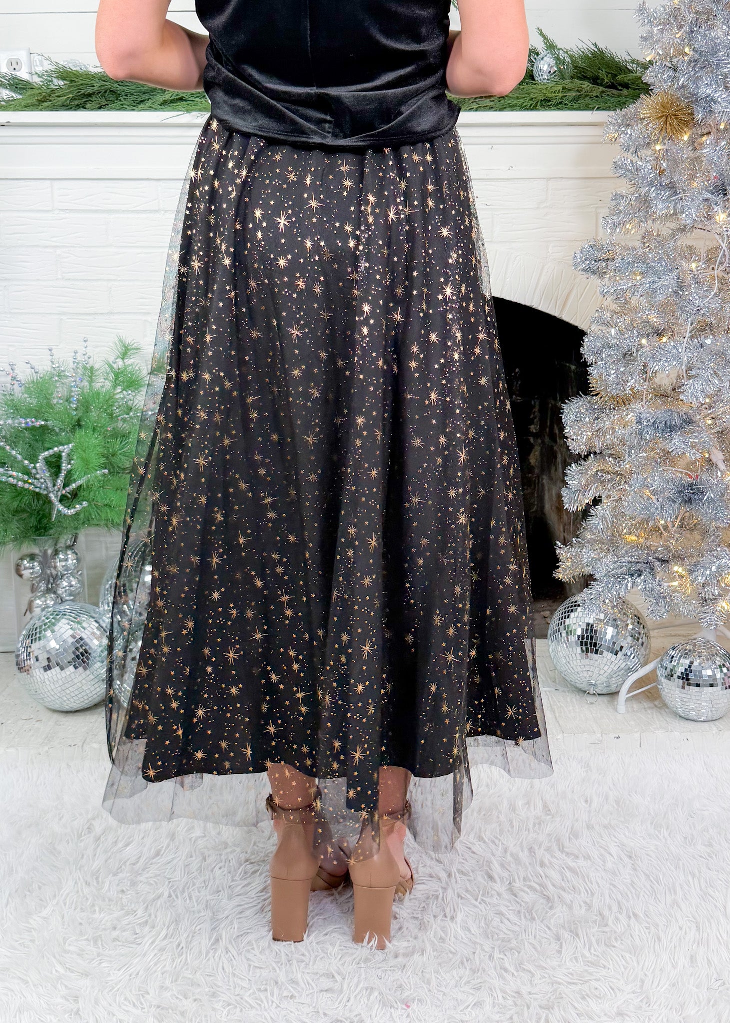 Quinn Black Tullle + Gold Star Maxi Skirt 