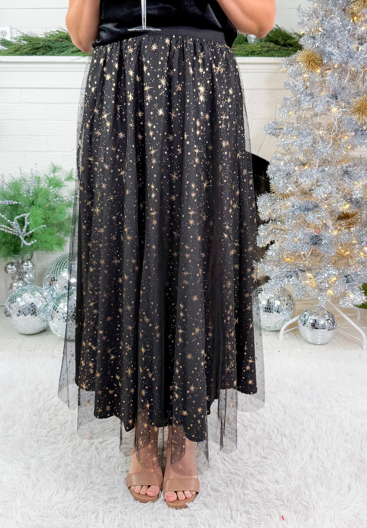Quinn Black Tullle + Gold Star Maxi Skirt 