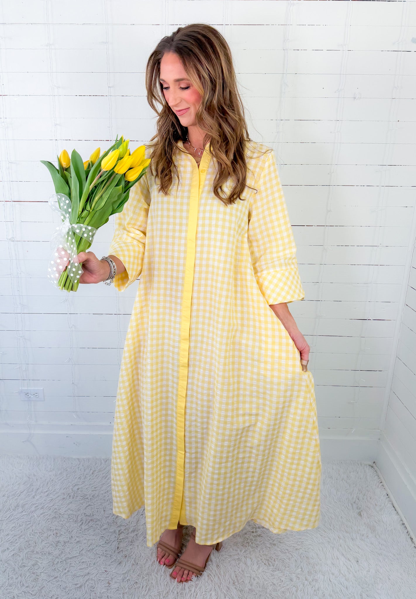 Quinn Lemon Gingham A-Line Maxi Dress Entro